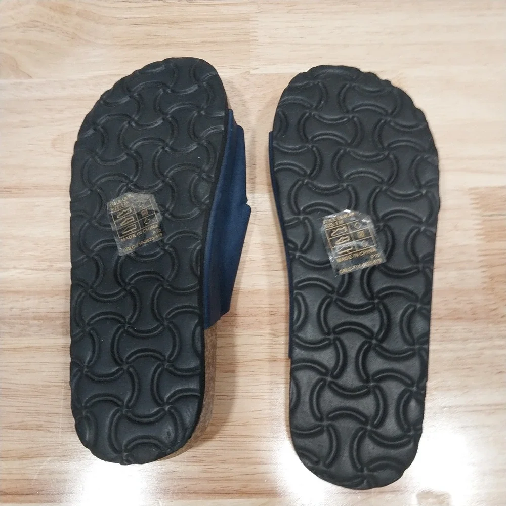 Lucky Brand Kids Slide Sandals Double Buckle Size 2M Navy Blue